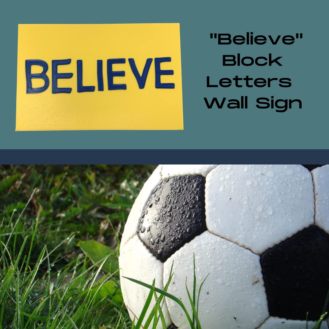 Believe Wall or Locker Room Block Letter Sign for Sports Fans | 11" W X 7" Tall | Decorate Office Wall, Home Gyms, Bar Decor | New 2023 Block Letter Edition