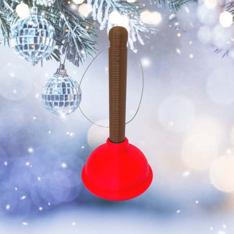 Toilet Plunger Christmas Ornament - Funny Christmas Decorative Holiday Ornament - Made in The USA