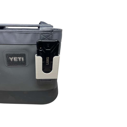 White Phone Holder Attachment Compatible with Soft Yeti Coolers & Backpacks with Straps - Accessorize Your Cooler or Backpack & Securely Hold Your Phone - Made in USA! White