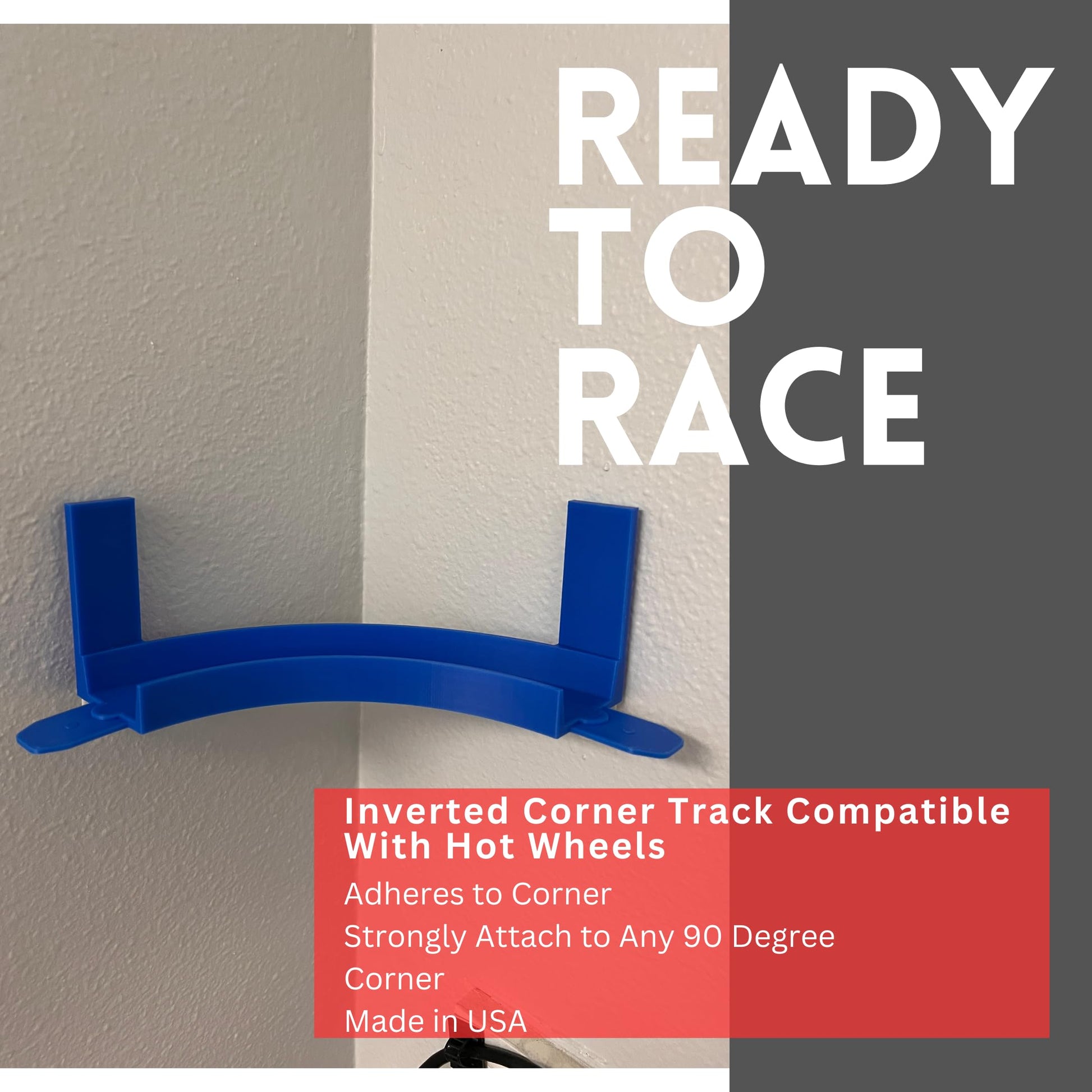 Corner Wall Mount Track Compatible with Hot Wheels | 90 Degree Turn with Removable Adhesive for Mounting to Wall | Made in USA