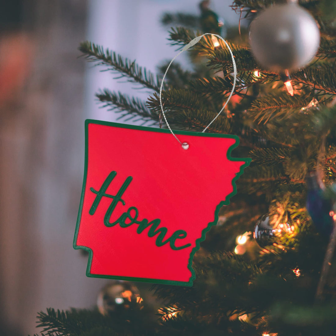 Red and Green State Holiday Ornament - Home Inscription State Christmas Decoration for Showing Your State Pride on Your Tree