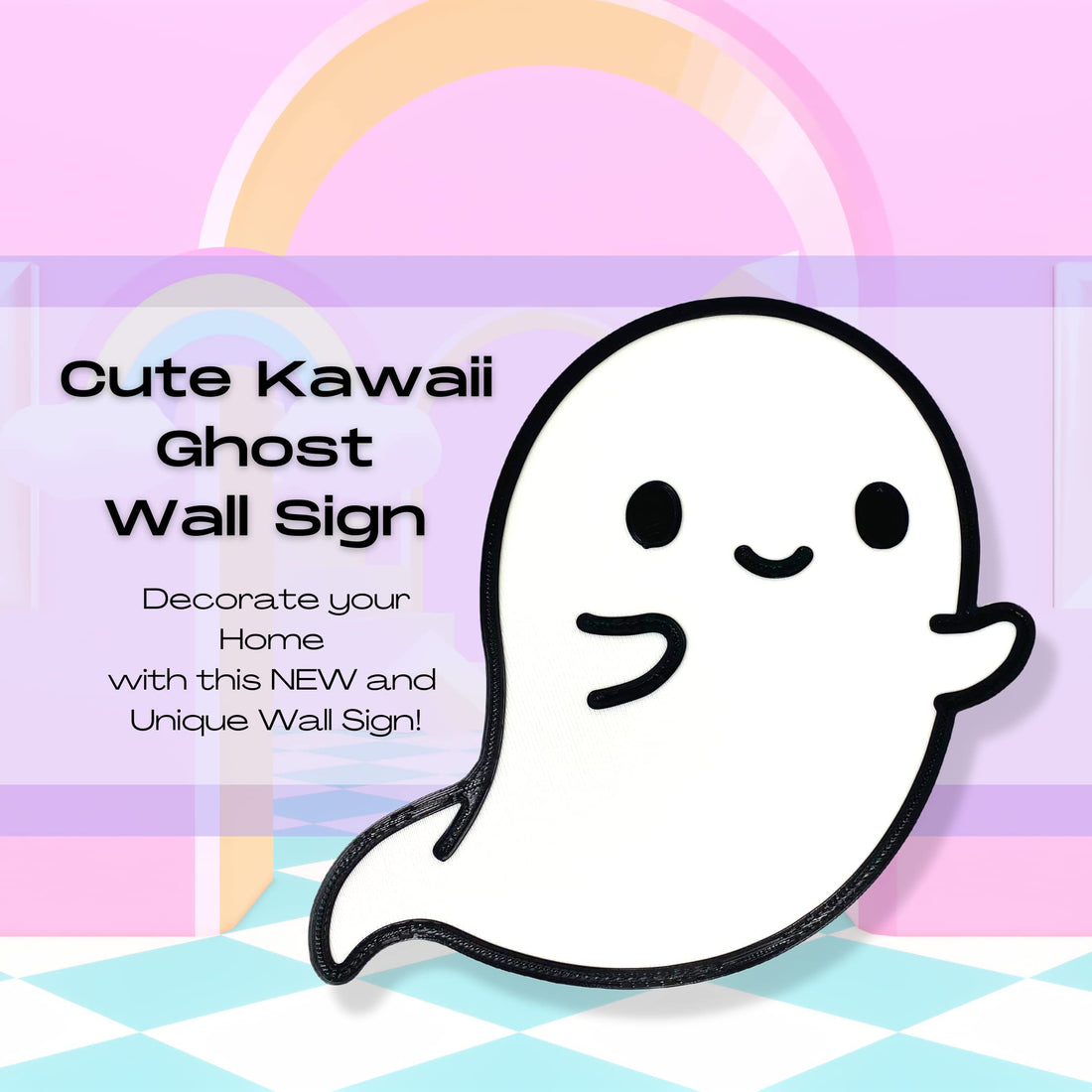 Cute Kawaii Ghost Wall Sign - Decorate your Home Walls - Perfect for the Game Room Walls & Kids Room. Ghost