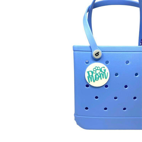FRESHe BOGLETS - Dog Mom Charm - Decorative Charm Accessories Compatible with Bogg Bags, Simply Southern and other Tote Bags. - (Teal and White)