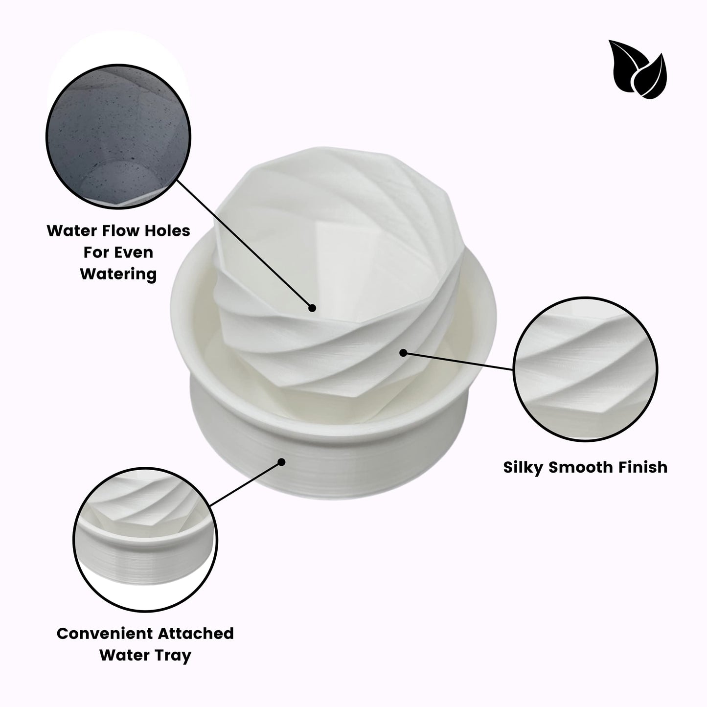 White Silk Self-Watering Planter with Spiral Design - Indoor/Outdoor Planter Pot for Succulents, Flowers, or Herbs - Perfect for Decorating Homes & Offices