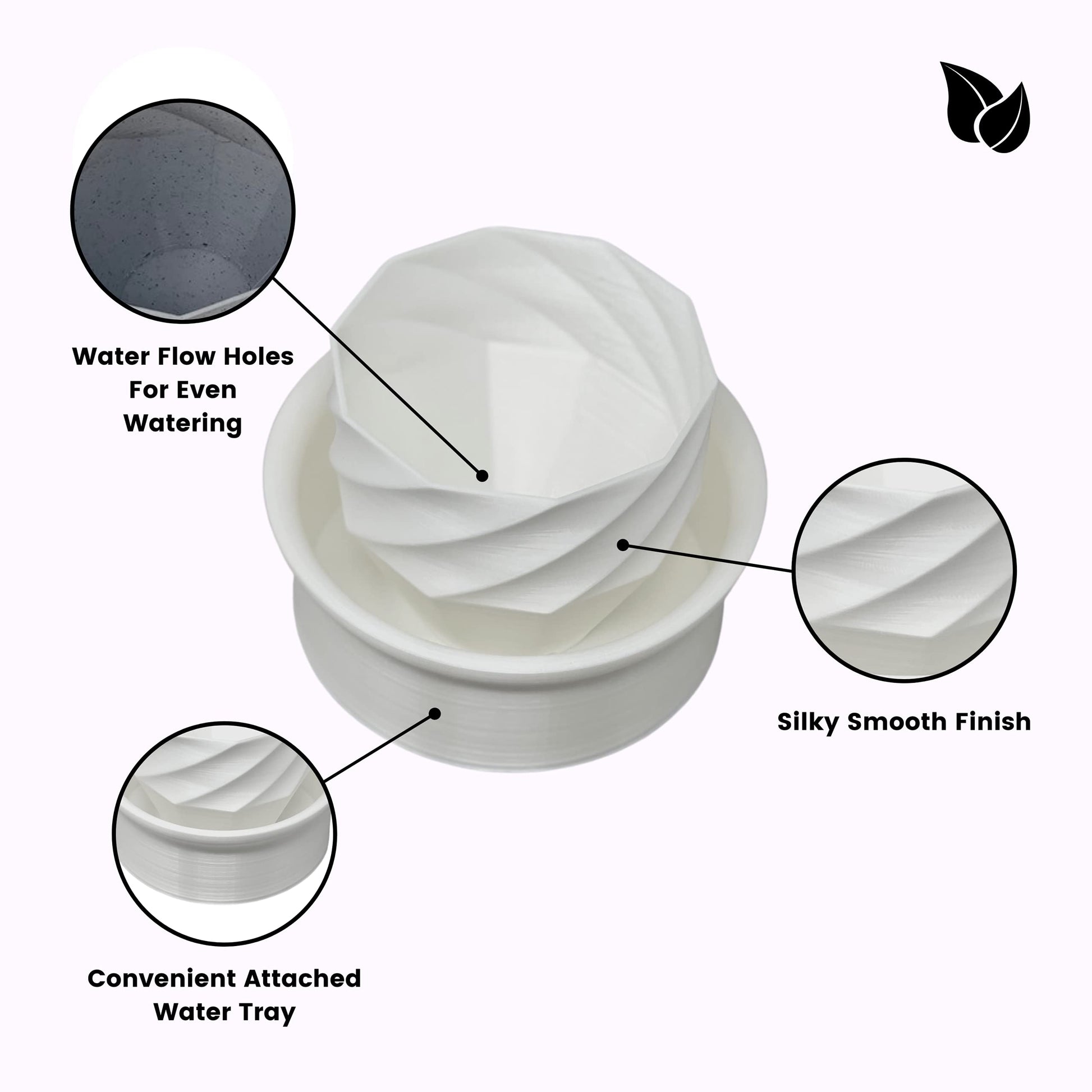 White Silk Self-Watering Planter with Spiral Design - Indoor/Outdoor Planter Pot for Succulents, Flowers, or Herbs - Perfect for Decorating Homes & Offices