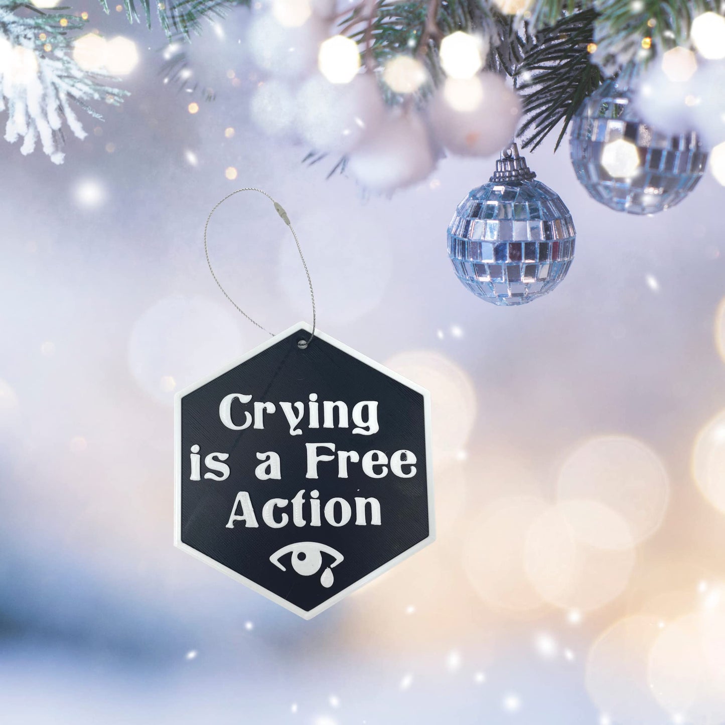 DND Crying is a Free Action Token Christmas Ornament - D&D Decorative Holiday Ornament - Made in The USA