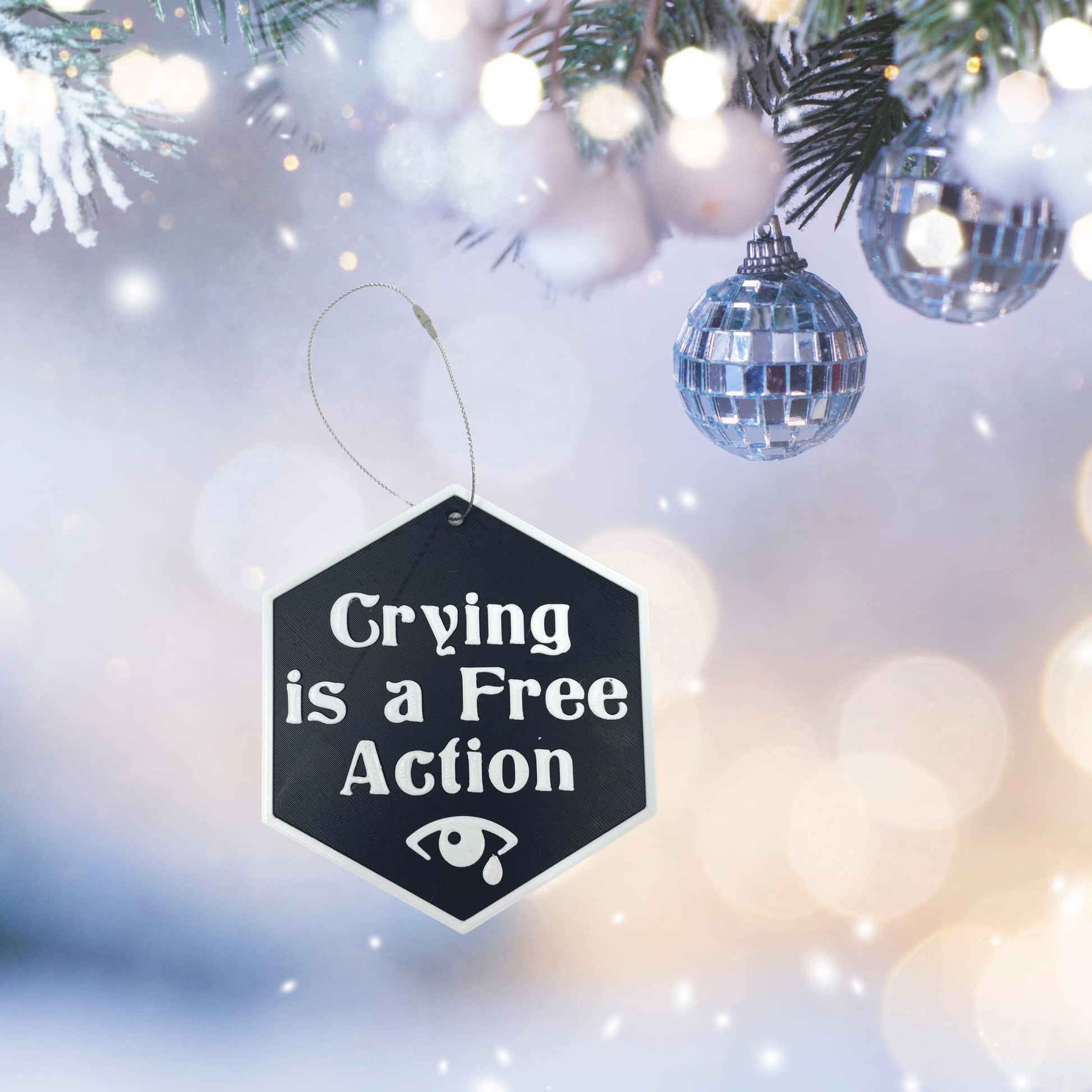 DND Crying is a Free Action Token Christmas Ornament - D&D Decorative Holiday Ornament - Made in The USA