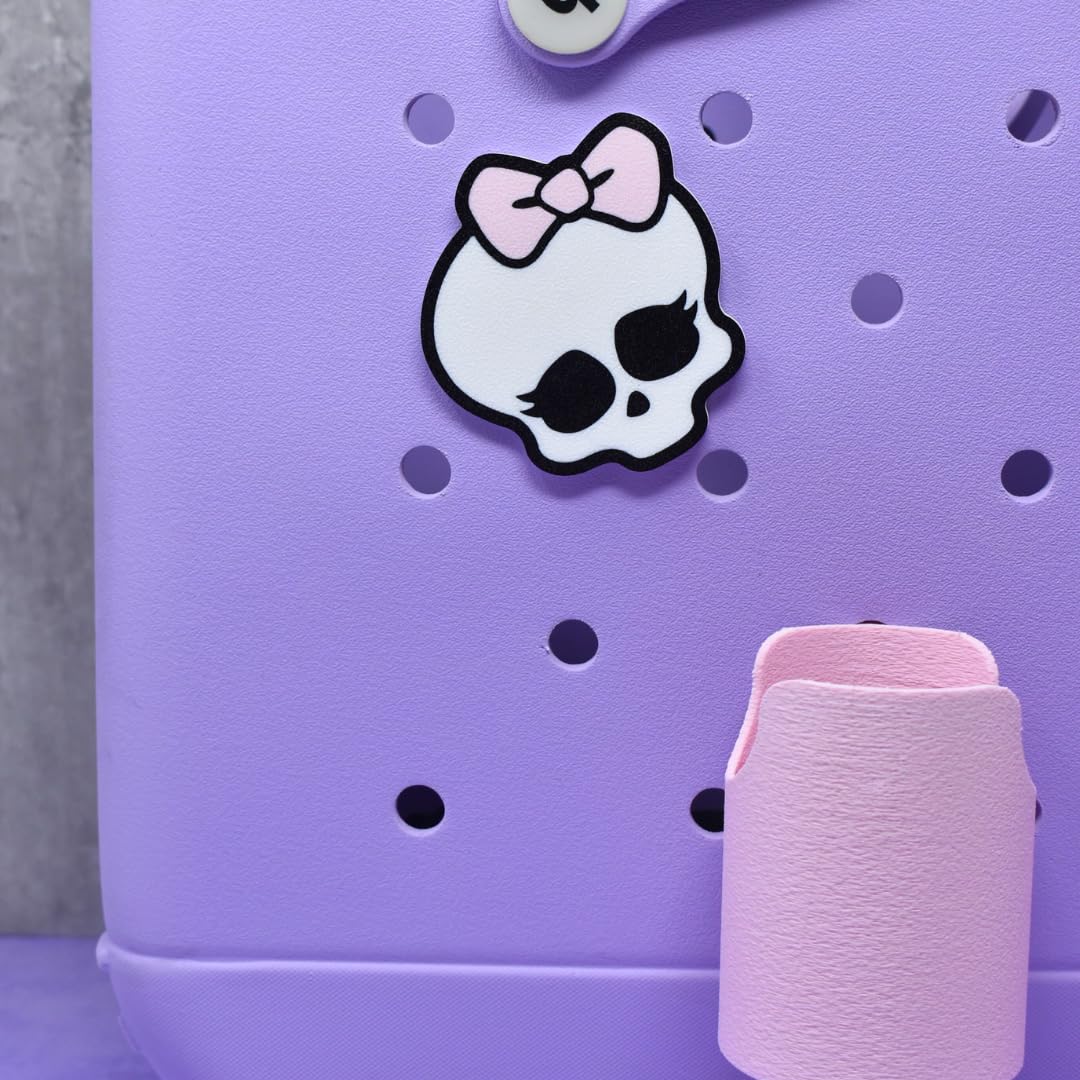 FRESHe BAGLETS - Halloween Cute Pink Bow & Skull Charm - Cute Halloween Charm Compatible with All Rubber Tote Bags - Made in USA
