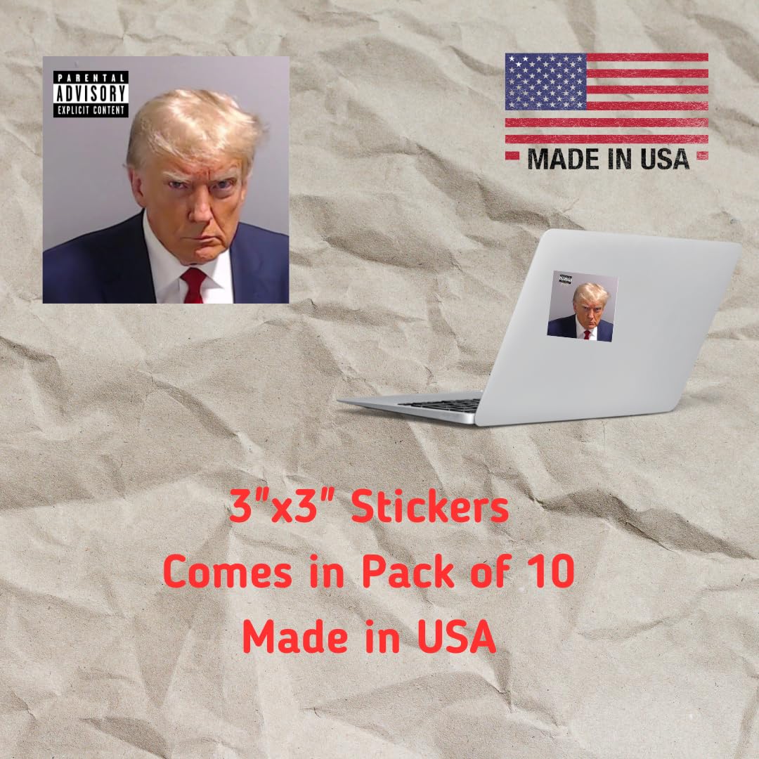 Trump Mugshot Premium Vinyl Sticker Pack | Hit Meme of 2023 | Great Gift for Friends or Coworkers | 10 Sticker Pack | Made in USA