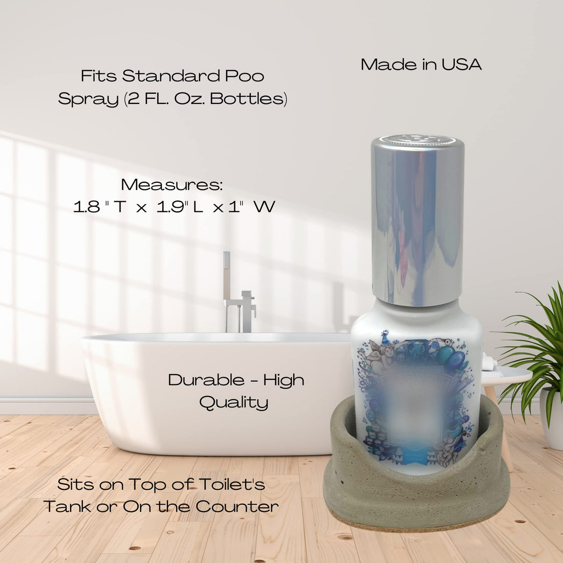 Concrete Decorative Poo-Spray Holder - Aesthetic Poo-Spray Holder for Bathroom to Place Behind Toilet or on Counter - Made in USA!