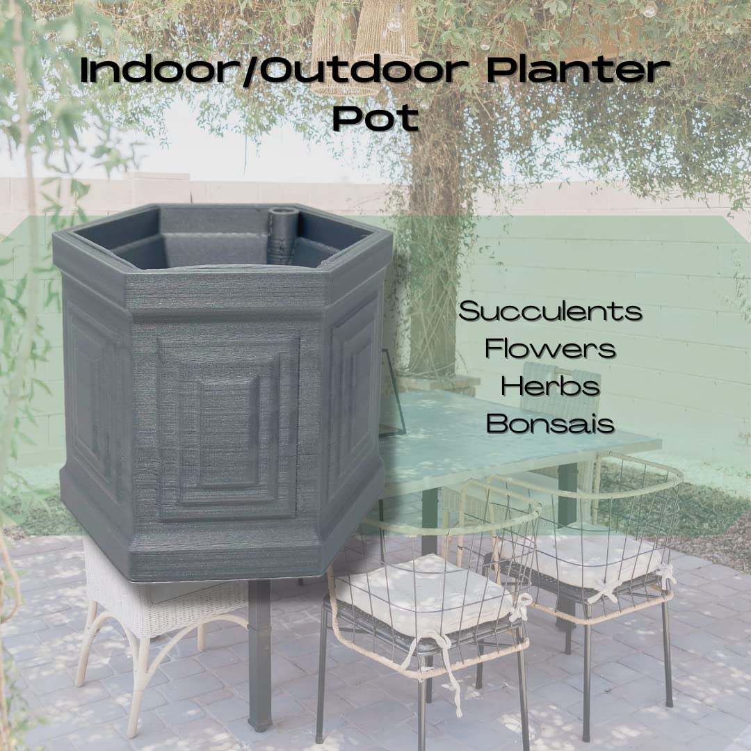 Geometrical Self-Watering Planter - Grey - Indoor/Outdoor Planter Pot - Decorate Home, Patio or Office - Made in USA - Grey