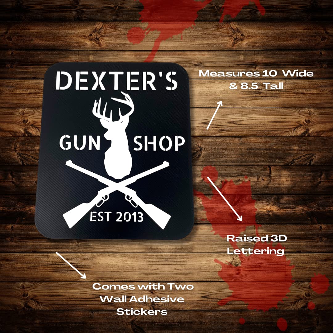 Dexter New Blood 'Dexter's Gun Shop' Wall Sign - Perfect for Fans of the TV Show Dexter - Decorative Dexter Sign for Home, Office, or Bar Decor - Made in the USA
