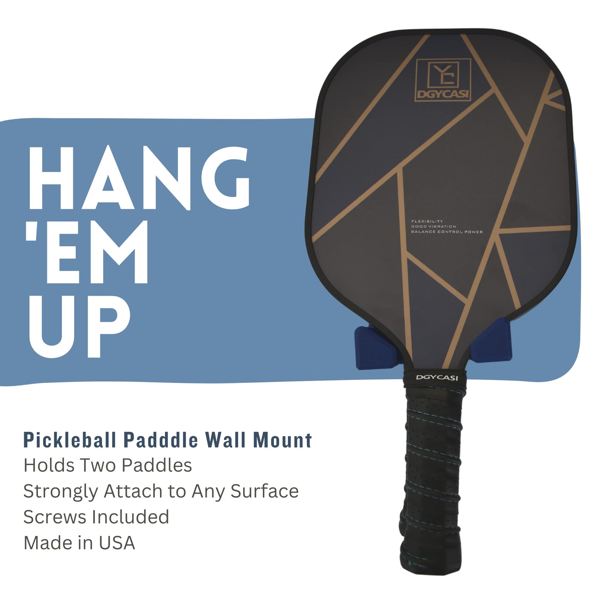 Pickleball Paddle Wall Mount | Holds Two Rackets | Accessory for Pickleball Paddle Sets | Made in USA