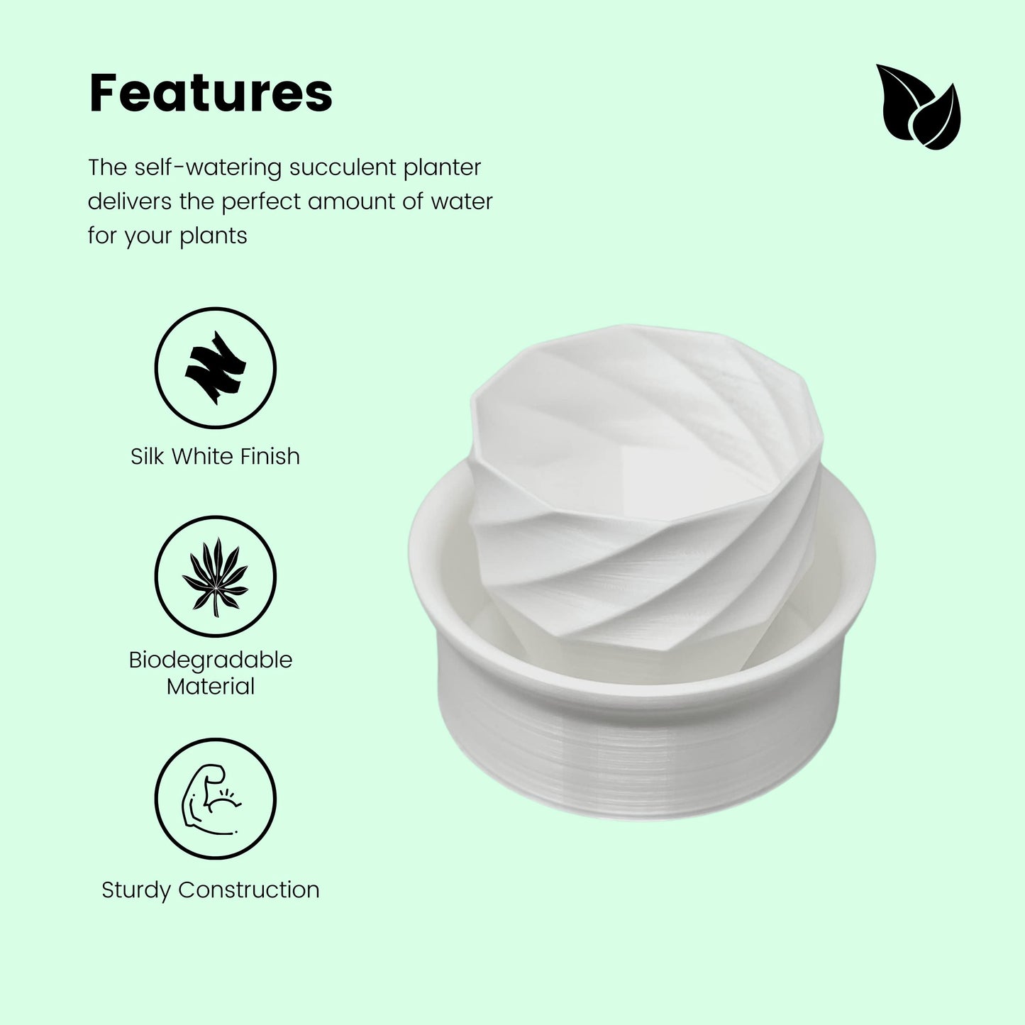 White Silk Self-Watering Planter with Spiral Design - Indoor/Outdoor Planter Pot for Succulents, Flowers, or Herbs - Perfect for Decorating Homes & Offices
