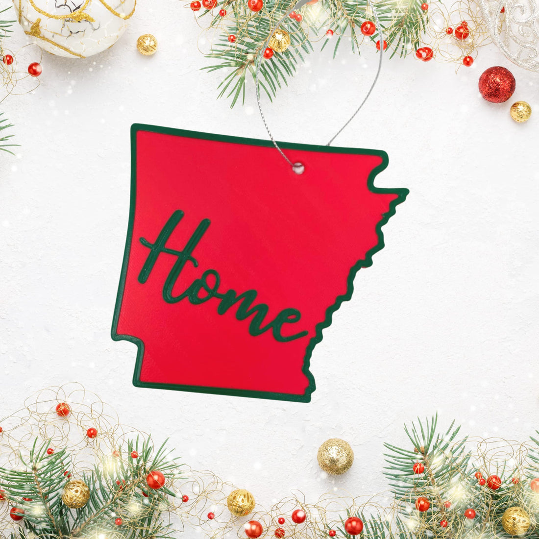 Red and Green State Holiday Ornament - Home Inscription State Christmas Decoration for Showing Your State Pride on Your Tree