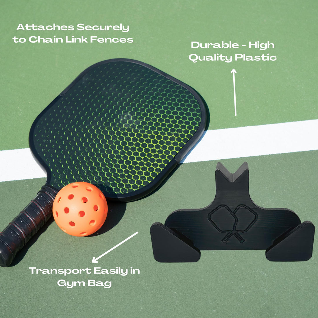 Pickleball Paddle Chain Link Fence Holder | Securely Mount Paddle On The Court | Compact for Easy Transport | Made in USA