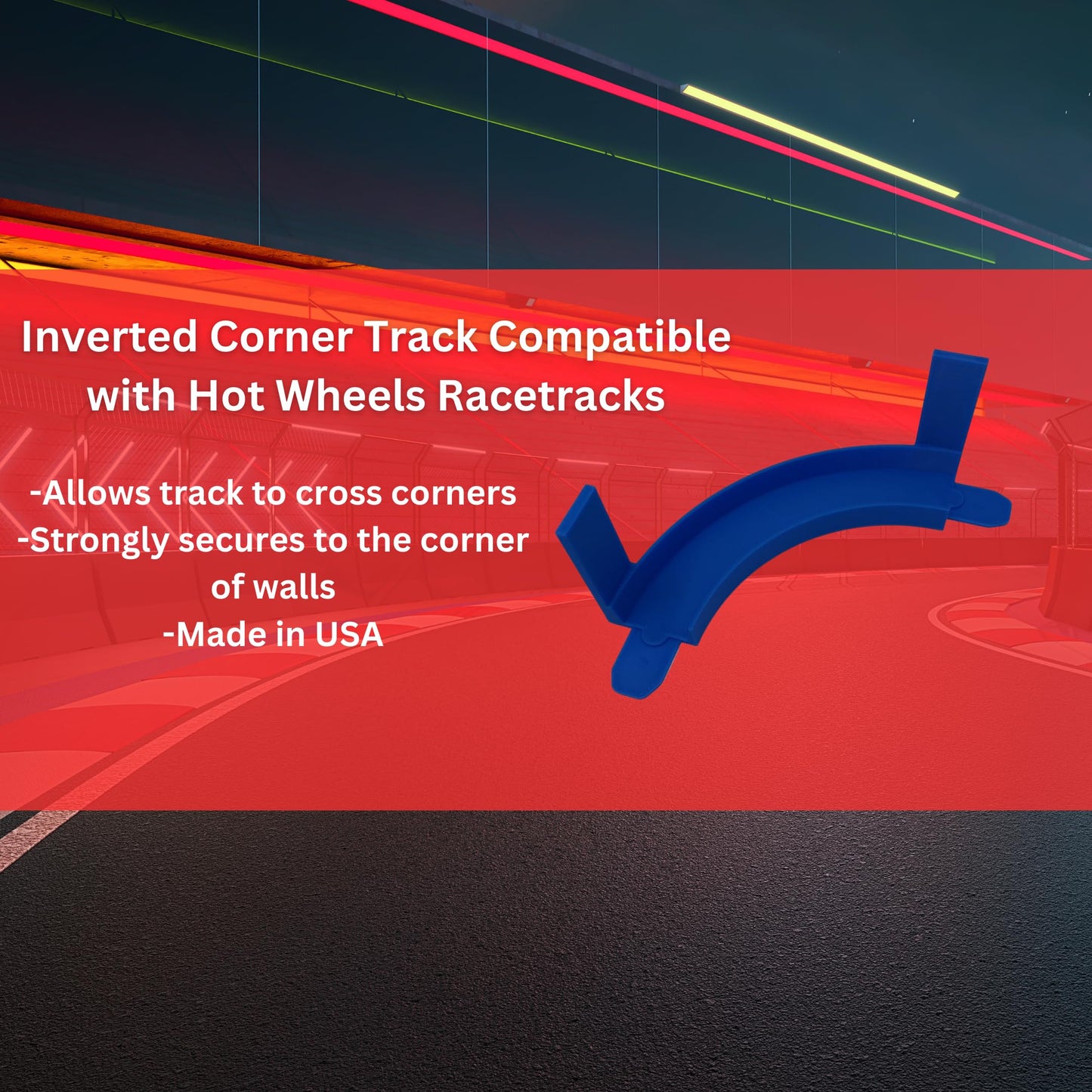 Corner Wall Mount Track Compatible with Hot Wheels | 90 Degree Turn with Removable Adhesive for Mounting to Wall | Made in USA