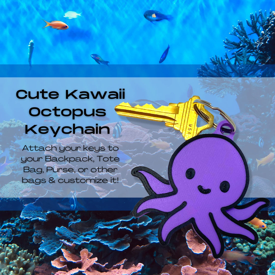 Kawaii Cute Octopus Keychain - Perfect for Hanging your keys. - Decorate your Backpacks, Lunchboxes, Luggage, & Tote Bags Octopus