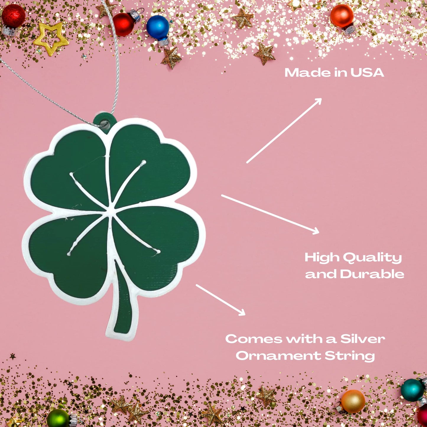Shamrock Christmas Ornament - Decorative Christmas Ornament - Decorative Holiday Ornament - Made in The USA
