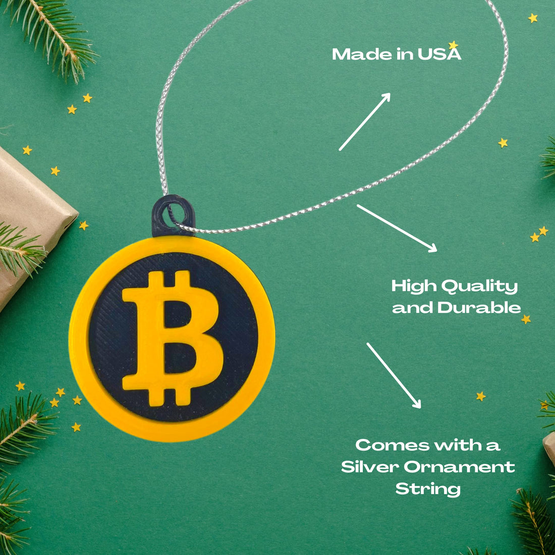 Bitcoin Christmas Ornament - Perfect for Cryptocurrency Fans - Decorative Holiday Ornament - Made in The USA