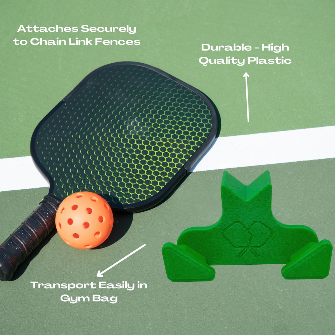 Pickleball Paddle Chain Link Fence Holder | Securely Mount Paddle On The Court | Compact for Easy Transport | Made in USA