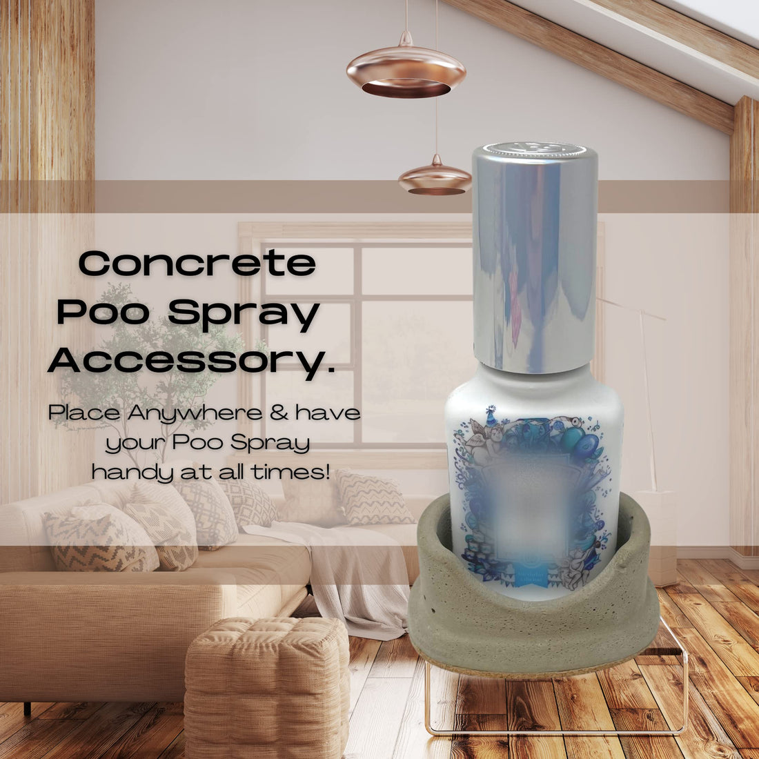 Concrete Decorative Poo-Spray Holder - Aesthetic Poo-Spray Holder for Bathroom to Place Behind Toilet or on Counter - Made in USA!