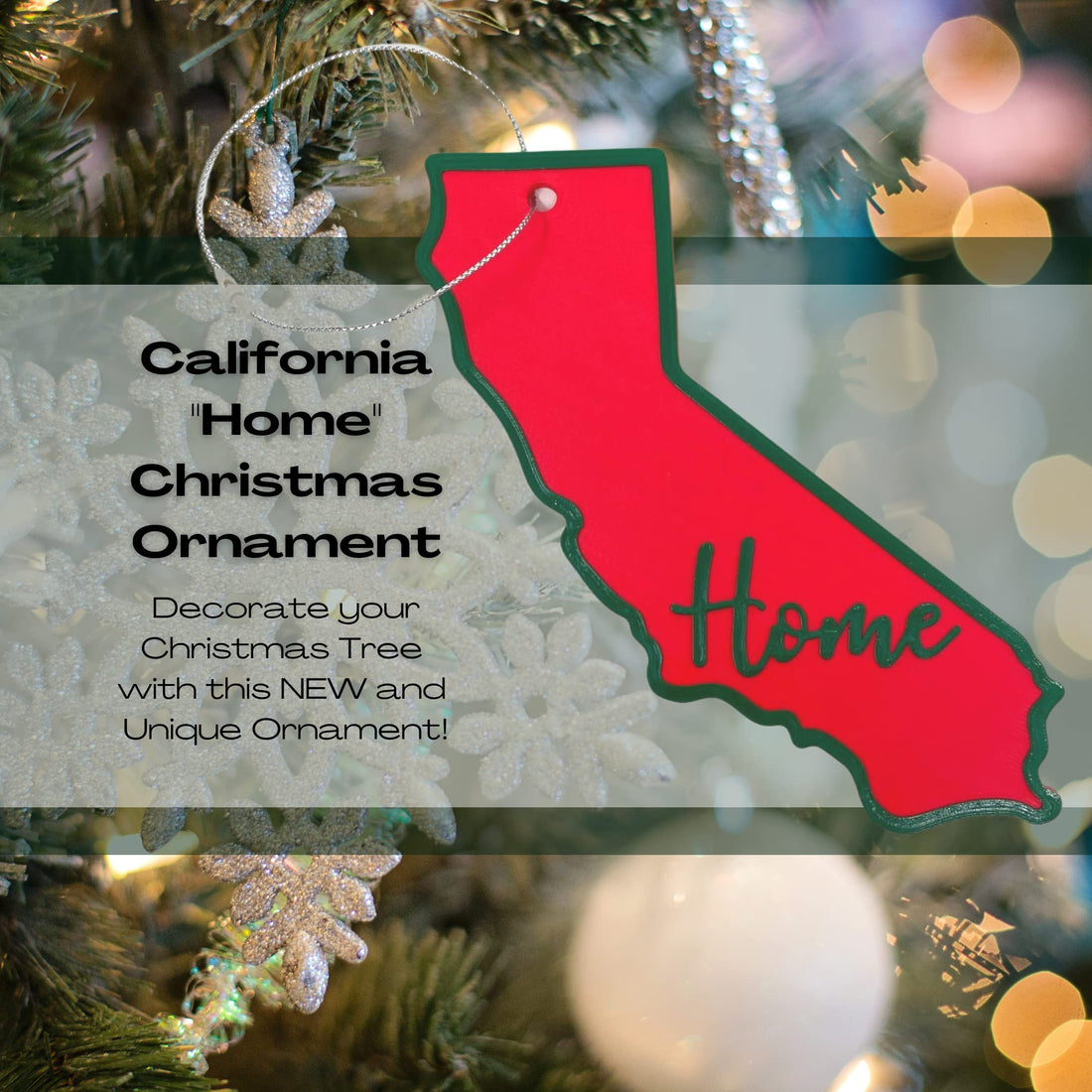 Red and Green State Holiday Ornament - Home Inscription State Christmas Decoration for Showing Your State Pride on Your Tree