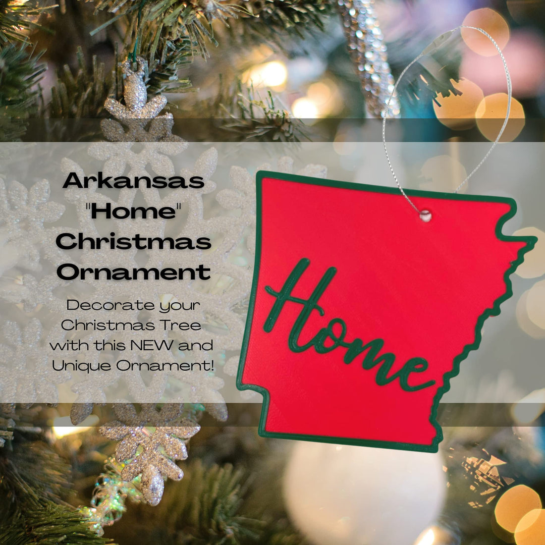 Red and Green State Holiday Ornament - Home Inscription State Christmas Decoration for Showing Your State Pride on Your Tree