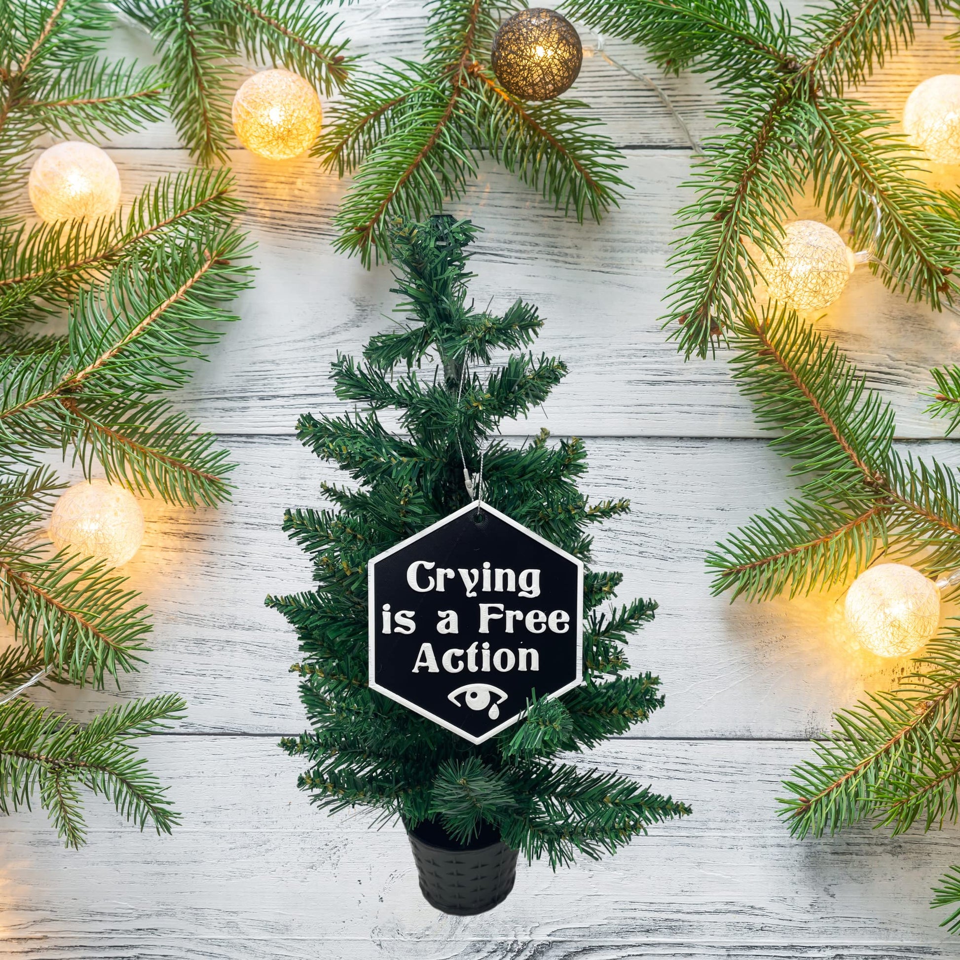 DND Crying is a Free Action Token Christmas Ornament - D&D Decorative Holiday Ornament - Made in The USA