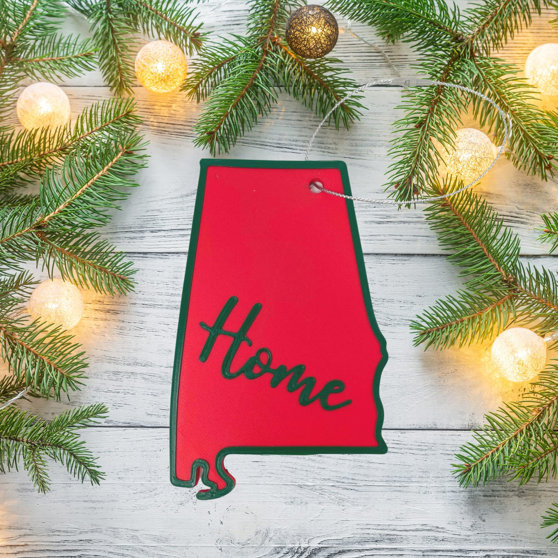 Red and Green State Holiday Ornament - Home Inscription State Christmas Decoration for Showing Your State Pride on Your Tree