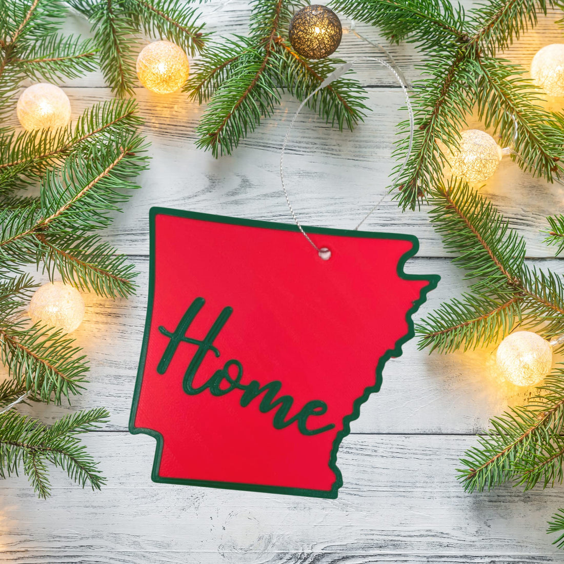 Red and Green State Holiday Ornament - Home Inscription State Christmas Decoration for Showing Your State Pride on Your Tree